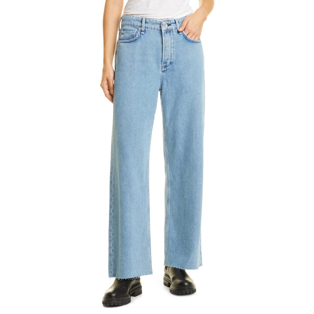Rag & Bone Jeans Womens Size 24 Logan Wide Leg High Rise Raw Hem Denim Cotton